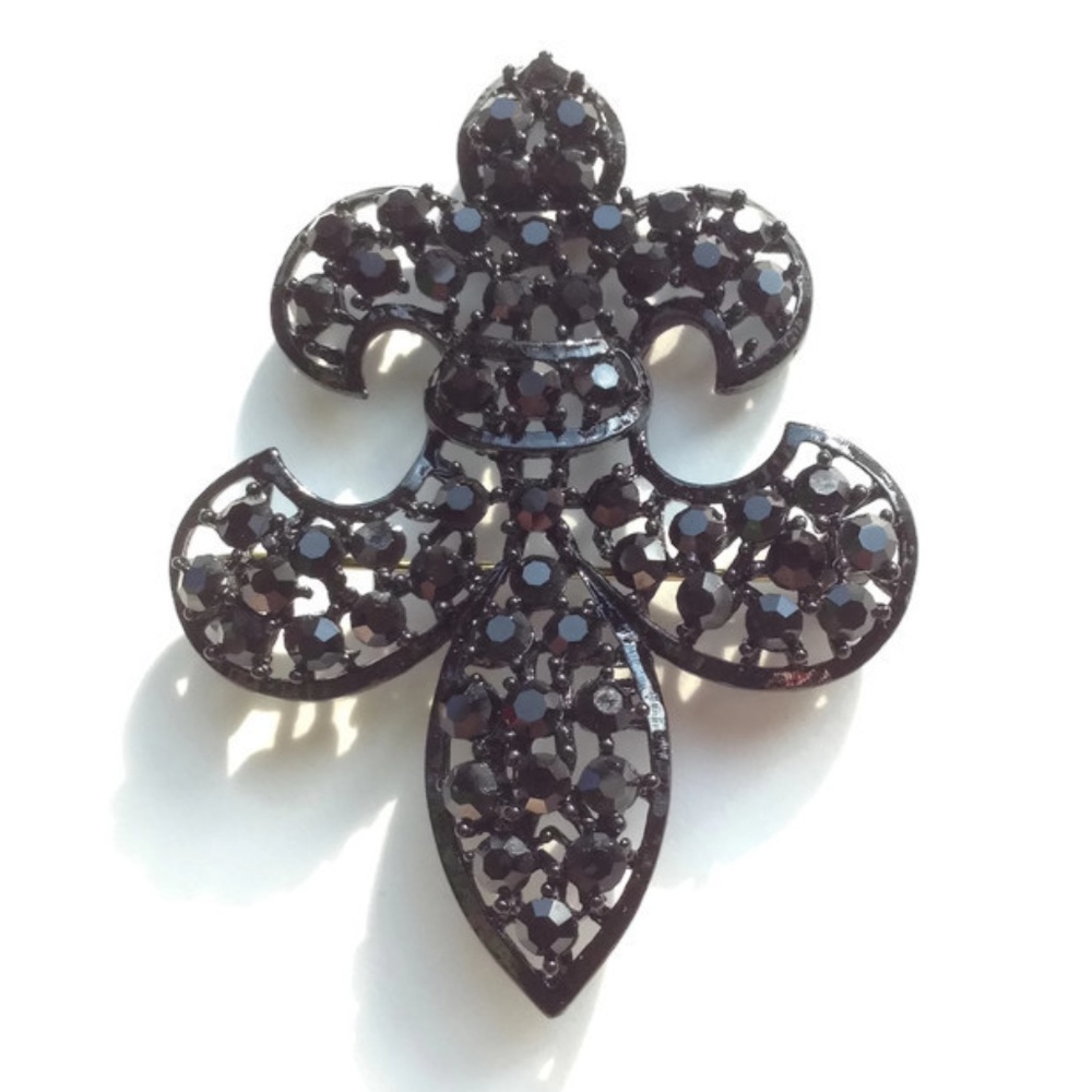 French Fleur De Lis Pin Brooch Black